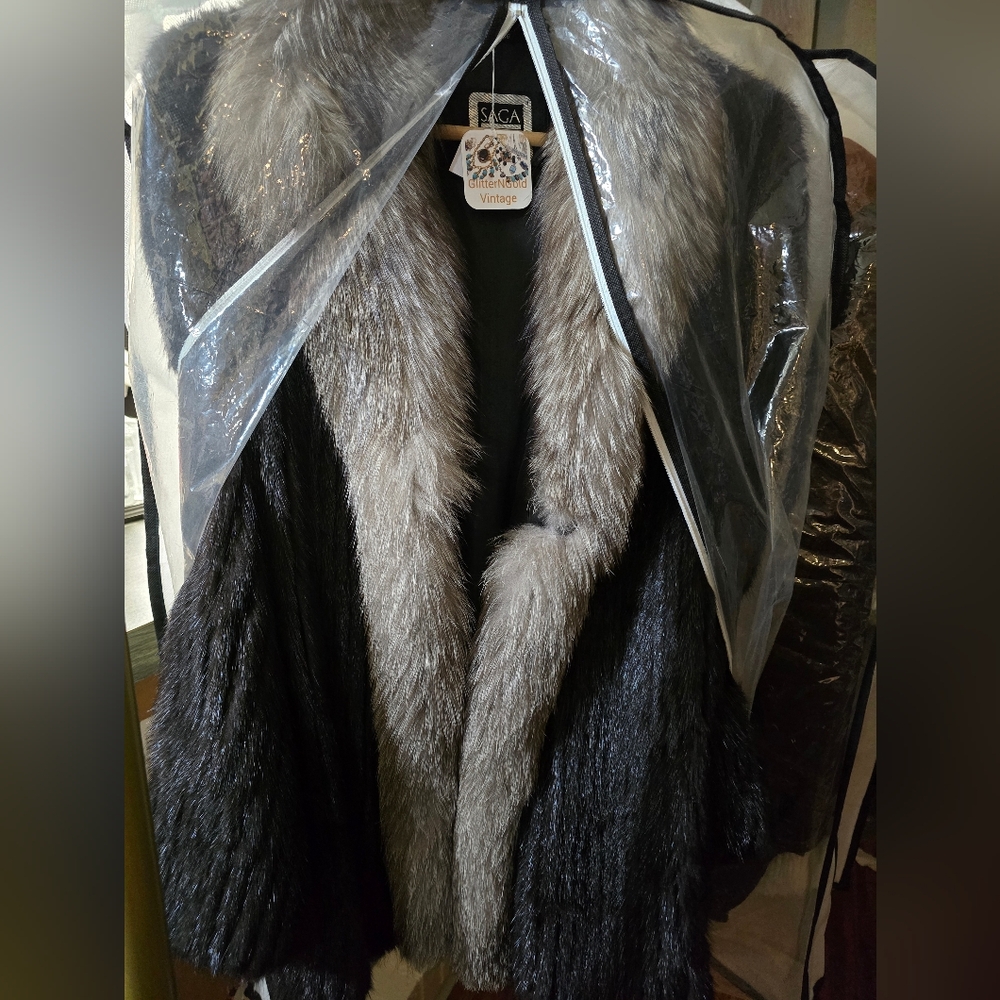 Vintage Saga Mink & Artic Blue Fox Fur Coat Luxury Gift Pristine Condition